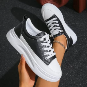 Women White Sneakers Autumn Lace Up Thick Bottom Casual Flats Anti-slip Outdoor Walking Sports Board Shoes Sapatos Femininos - Image 6