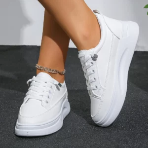 Women White Sneakers Autumn Lace Up Thick Bottom Casual Flats Anti-slip Outdoor Walking Sports Board Shoes Sapatos Femininos - Image 5