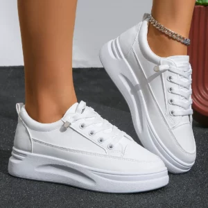 Women White Sneakers Autumn Lace Up Thick Bottom Casual Flats Anti-slip Outdoor Walking Sports Board Shoes Sapatos Femininos - Image 4