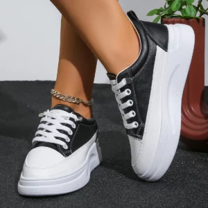 Women White Sneakers Autumn Lace Up Thick Bottom Casual Flats Anti-slip Outdoor Walking Sports Board Shoes Sapatos Femininos - Image 3
