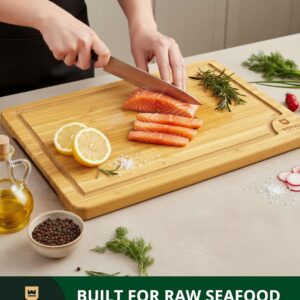 ROYAL CRAFT WOOD Wooden Cutting Boards for Kitchen Meal Prep & Serving - Bamboo Wood Serving Board Set with Deep Juice Groove Side Handles - Charcuterie & Chopping Butcher Block for Meat - Image 3