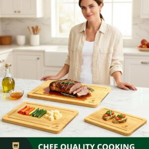 ROYAL CRAFT WOOD Wooden Cutting Boards for Kitchen Meal Prep & Serving - Bamboo Wood Serving Board Set with Deep Juice Groove Side Handles - Charcuterie & Chopping Butcher Block for Meat - Image 4