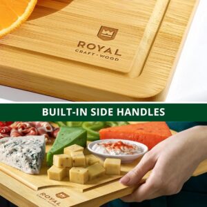 ROYAL CRAFT WOOD Wooden Cutting Boards for Kitchen Meal Prep & Serving - Bamboo Wood Serving Board Set with Deep Juice Groove Side Handles - Charcuterie & Chopping Butcher Block for Meat - Image 5