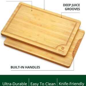 ROYAL CRAFT WOOD Wooden Cutting Boards for Kitchen Meal Prep & Serving - Bamboo Wood Serving Board Set with Deep Juice Groove Side Handles - Charcuterie & Chopping Butcher Block for Meat - Image 7