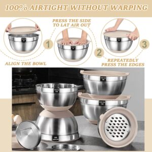 Mixing Bowls with Airtight Lids Set, 26PCS Stainless Steel Khaki Bowls with Grater Attachments, Non-Slip Bottoms & Kitchen Gadgets Set, Size 7, 4, 2.5, 2.0,1.5, 1QT, Great for Mixing & Serving - Image 2