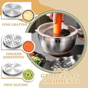 Mixing Bowls with Airtight Lids Set, 26PCS Stainless Steel Khaki Bowls with Grater Attachments, Non-Slip Bottoms & Kitchen Gadgets Set, Size 7, 4, 2.5, 2.0,1.5, 1QT, Great for Mixing & Serving - Image 6