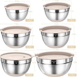 Mixing Bowls with Airtight Lids Set, 26PCS Stainless Steel Khaki Bowls with Grater Attachments, Non-Slip Bottoms & Kitchen Gadgets Set, Size 7, 4, 2.5, 2.0,1.5, 1QT, Great for Mixing & Serving - Image 7