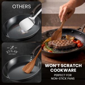 Zulay Kitchen 6 Piece Wooden Spoons for Cooking – Natural Teak Wooden Utensil Set, Easy to Clean, Durable, Smooth with Comfort Grip - Non Toxic Wooden Cooking Utensil Sets - Image 2