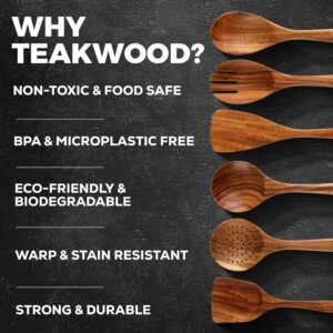 Zulay Kitchen 6 Piece Wooden Spoons for Cooking – Natural Teak Wooden Utensil Set, Easy to Clean, Durable, Smooth with Comfort Grip - Non Toxic Wooden Cooking Utensil Sets - Image 6