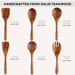 Zulay Kitchen 6 Piece Wooden Spoons for Cooking – Natural Teak Wooden Utensil Set, Easy to Clean, Durable, Smooth with Comfort Grip - Non Toxic Wooden Cooking Utensil Sets - Image 7