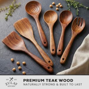 Zulay Kitchen 6 Piece Wooden Spoons for Cooking – Natural Teak Wooden Utensil Set, Easy to Clean, Durable, Smooth with Comfort Grip - Non Toxic Wooden Cooking Utensil Sets - Image 8