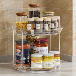 LAMU 2 Tier Lazy Susan Turntable Organizer 9.25'' Rotating Spice Rack Organization for Cabinet, Kitchen, Pantry, Countertop, Bathroom, Vanity, Medicine Cabinet Organizer, Clear - Image 2