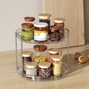 LAMU 2 Tier Lazy Susan Turntable Organizer 9.25'' Rotating Spice Rack Organization for Cabinet, Kitchen, Pantry, Countertop, Bathroom, Vanity, Medicine Cabinet Organizer, Clear - Image 3