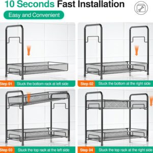 Spice Rack Organizer for Countertop,Xpatee 2-Tier Foldable Metal Rust-Proof Standing Large Seasoning Storage Shelf with Guardrail and Mesh Design for Kitchen Cabinet Bathroom Living Room Pantry, Black - Image 2