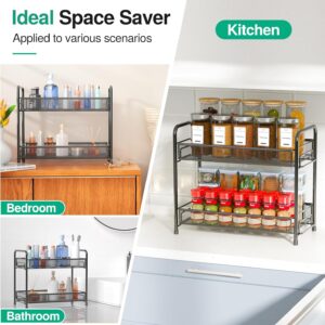 Spice Rack Organizer for Countertop,Xpatee 2-Tier Foldable Metal Rust-Proof Standing Large Seasoning Storage Shelf with Guardrail and Mesh Design for Kitchen Cabinet Bathroom Living Room Pantry, Black - Image 3