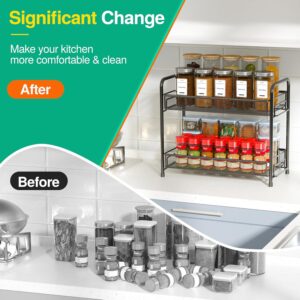 Spice Rack Organizer for Countertop,Xpatee 2-Tier Foldable Metal Rust-Proof Standing Large Seasoning Storage Shelf with Guardrail and Mesh Design for Kitchen Cabinet Bathroom Living Room Pantry, Black - Image 4