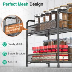 Spice Rack Organizer for Countertop,Xpatee 2-Tier Foldable Metal Rust-Proof Standing Large Seasoning Storage Shelf with Guardrail and Mesh Design for Kitchen Cabinet Bathroom Living Room Pantry, Black - Image 5