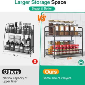 Spice Rack Organizer for Countertop,Xpatee 2-Tier Foldable Metal Rust-Proof Standing Large Seasoning Storage Shelf with Guardrail and Mesh Design for Kitchen Cabinet Bathroom Living Room Pantry, Black - Image 6