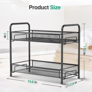 Spice Rack Organizer for Countertop,Xpatee 2-Tier Foldable Metal Rust-Proof Standing Large Seasoning Storage Shelf with Guardrail and Mesh Design for Kitchen Cabinet Bathroom Living Room Pantry, Black - Image 8