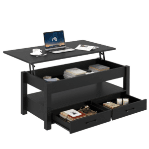 Rolanstar Coffee Table, Lift Top Coffee Table with Drawers and Hidden Compartment, Retro Central Table with Wooden Lift Tabletop, for Living Room, Black - Image 1