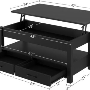 Rolanstar Coffee Table, Lift Top Coffee Table with Drawers and Hidden Compartment, Retro Central Table with Wooden Lift Tabletop, for Living Room, Black - Image 7