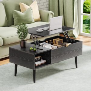 OLIXIS Wood Lift Top Coffee Table with Hidden Compartment and Large Storage Shelf, Lift Tabletop Dining Center Table for Home Living Room Office, Black - Image 1