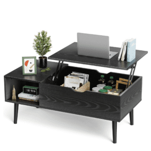 OLIXIS Wood Lift Top Coffee Table with Hidden Compartment and Large Storage Shelf, Lift Tabletop Dining Center Table for Home Living Room Office, Black - Image 2
