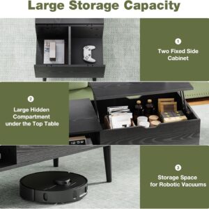 OLIXIS Wood Lift Top Coffee Table with Hidden Compartment and Large Storage Shelf, Lift Tabletop Dining Center Table for Home Living Room Office, Black - Image 3