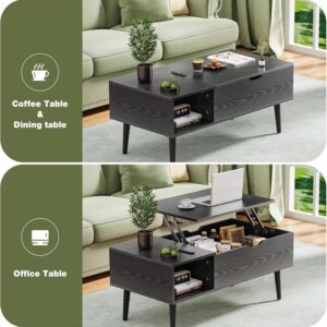 OLIXIS Wood Lift Top Coffee Table with Hidden Compartment and Large Storage Shelf, Lift Tabletop Dining Center Table for Home Living Room Office, Black - Image 5
