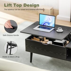 OLIXIS Wood Lift Top Coffee Table with Hidden Compartment and Large Storage Shelf, Lift Tabletop Dining Center Table for Home Living Room Office, Black - Image 8