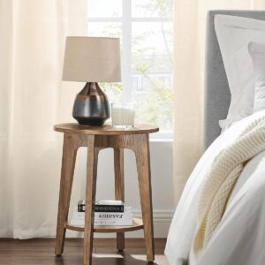 VASAGLE MAEZO Collection - Side Table, 2-Tier Small Round End Table, Nightstand with Tapered Legs, Curved Transitions, for Small Spaces, Living Room, Bedroom, Honey Brown ULET283T41 - Image 2