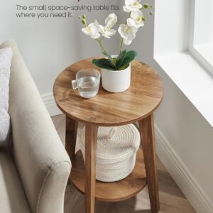 VASAGLE MAEZO Collection - Side Table, 2-Tier Small Round End Table, Nightstand with Tapered Legs, Curved Transitions, for Small Spaces, Living Room, Bedroom, Honey Brown ULET283T41 - Image 3