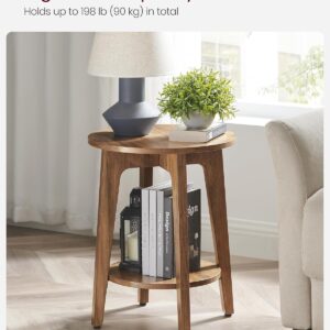 VASAGLE MAEZO Collection - Side Table, 2-Tier Small Round End Table, Nightstand with Tapered Legs, Curved Transitions, for Small Spaces, Living Room, Bedroom, Honey Brown ULET283T41 - Image 4