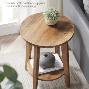 VASAGLE MAEZO Collection - Side Table, 2-Tier Small Round End Table, Nightstand with Tapered Legs, Curved Transitions, for Small Spaces, Living Room, Bedroom, Honey Brown ULET283T41 - Image 6