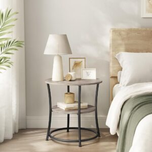 VASAGLE 21.7-Inch Round Side Table, 2-Tier End Table, Nightstand with Steel Frame, Spacious Top, for Small Spaces, Living Room, Bedroom, Heather Greige and Ink Black ULET56BG | 2 Storage Shelves, Living Room, Bedroom, Nightstand, Small Spaces, Accent Coffee Table - Image 2