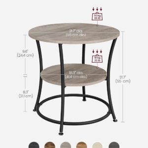 VASAGLE 21.7-Inch Round Side Table, 2-Tier End Table, Nightstand with Steel Frame, Spacious Top, for Small Spaces, Living Room, Bedroom, Heather Greige and Ink Black ULET56BG | 2 Storage Shelves, Living Room, Bedroom, Nightstand, Small Spaces, Accent Coffee Table - Image 5