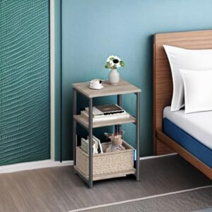 VASAGLE Side Table, Small End Table, Tall Nightstand for Living Room, Bedroom, Office, Bathroom, Greige and Classic Black ULET273B02 - Image 4