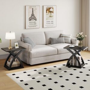 ChooChoo End Side Table, Modern End Table with Storage Shelf, X-Design Side Table Living Room (Black) - Image 5