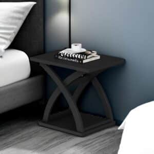 ChooChoo End Side Table, Modern End Table with Storage Shelf, X-Design Side Table Living Room (Black) - Image 6