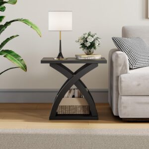ChooChoo End Side Table, Modern End Table with Storage Shelf, X-Design Side Table Living Room (Black) - Image 7