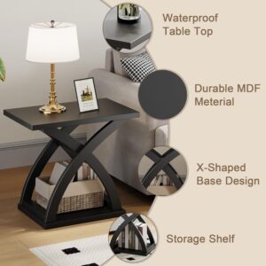ChooChoo End Side Table, Modern End Table with Storage Shelf, X-Design Side Table Living Room (Black) - Image 8