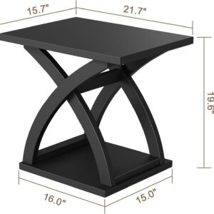ChooChoo End Side Table, Modern End Table with Storage Shelf, X-Design Side Table Living Room (Black) - Image 9