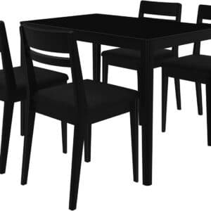 Grain & Grove Crew 5-Piece Dining Set – Solid Wood 43” Rectangular Table and 4 Upholstered Chairs, Seats 4, Small Kitchen or Dining Room Set, Easy Assembly, Black/Black - Image 4