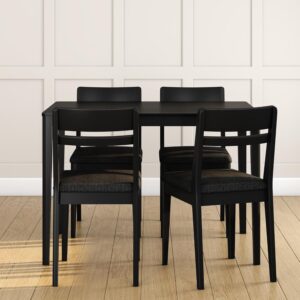 Grain & Grove Crew 5-Piece Dining Set – Solid Wood 43” Rectangular Table and 4 Upholstered Chairs, Seats 4, Small Kitchen or Dining Room Set, Easy Assembly, Black/Black - Image 3