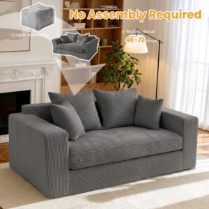 Winzon Boneless Loveseat, 3 in 1 Convertible Sofa Bed Sleeper Sofa Floor Futon Bed with 4 Pillows, 55" Grey Boneless Couch for Living Room, Guest Room, Small Space, No Assembly Required, Corduroy - Image 2