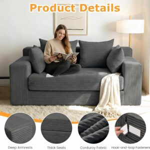 Winzon Boneless Loveseat, 3 in 1 Convertible Sofa Bed Sleeper Sofa Floor Futon Bed with 4 Pillows, 55" Grey Boneless Couch for Living Room, Guest Room, Small Space, No Assembly Required, Corduroy - Image 5