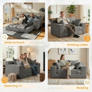 Winzon Boneless Loveseat, 3 in 1 Convertible Sofa Bed Sleeper Sofa Floor Futon Bed with 4 Pillows, 55" Grey Boneless Couch for Living Room, Guest Room, Small Space, No Assembly Required, Corduroy - Image 6