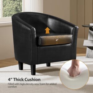 Yaheetech Barrel Chairs Set of 2, Faux Leather Club Armchairs, PU Leather Accent Chairs with Soft Padded Seat for Living Room Bedroom Waiting Reading Room, Black - Image 4