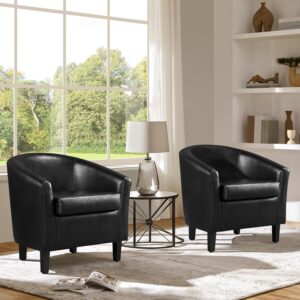 Yaheetech Barrel Chairs Set of 2, Faux Leather Club Armchairs, PU Leather Accent Chairs with Soft Padded Seat for Living Room Bedroom Waiting Reading Room, Black - Image 6