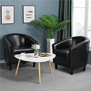 Yaheetech Barrel Chairs Set of 2, Faux Leather Club Armchairs, PU Leather Accent Chairs with Soft Padded Seat for Living Room Bedroom Waiting Reading Room, Black - Image 8
